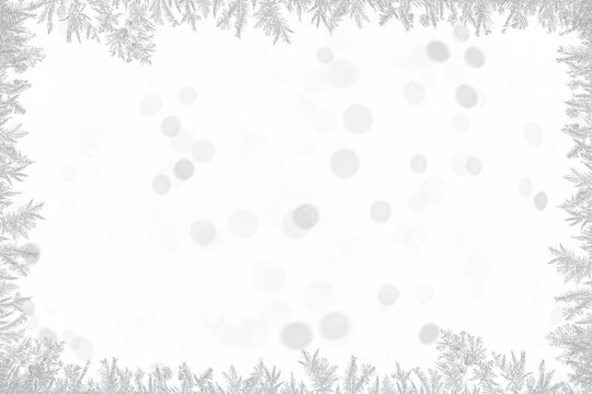 Christmas frost border with ice crystals with snow inside on a transparent background.