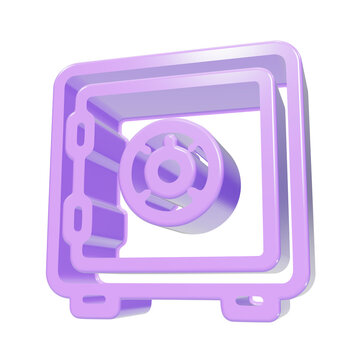 Purple 3D Bank Safe Box Icon Glossy Digital Rendering for Business Finance Security Illustration