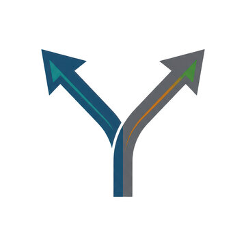 Abstract split arrow icon with two directions isolated on transparent background