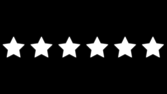 Five star rating animation on black background, customer satisfaction feedback concept, review score