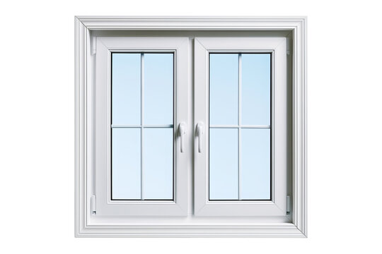Frosted wooden window frame fragment with natural wood texture and icy details, isolated PNG on transparent background