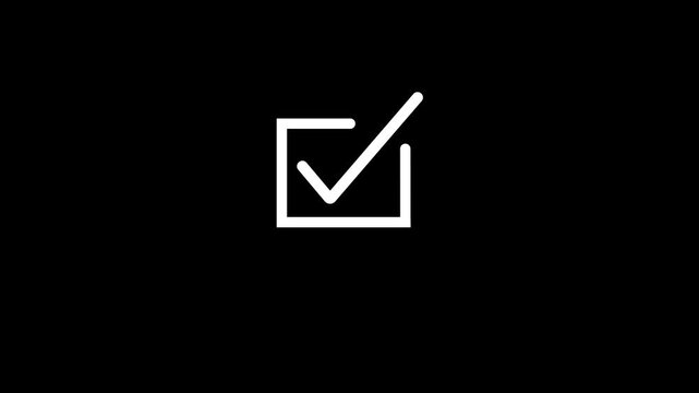 tik mark white icon animation. black background check mark 4k video. Hand-Drawn tik Mark Animation on Black Background Animated OK Check Mark Icon Checkbox or Tick Doodle Animation.
