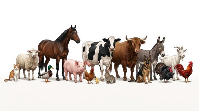 Large Collection of Farm and Domestic Animals Illustration Isolated on White Background for Commercial Use