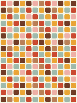 Retro midcentury modern geometric pattern with rounded squares