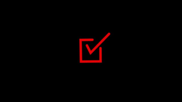 tik mark red icon animation. black background check mark 4k video. Hand-Drawn tik Mark Animation on Black Background Animated OK Check Mark Icon Checkbox or Tick Doodle Animation.
