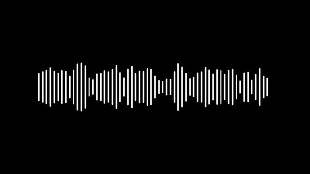 waveform white colour audio spectrum with transparent background, sound waveform spectrum animation, sound wave visualization, waveform loop, sound  in 4k.