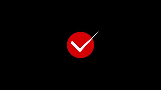 tik mark red and white icon animation. black background check mark 4k video. Hand-Drawn tik Mark Animation on Black Background Animated OK Check Mark Icon Checkbox or Tick Doodle Animation.
