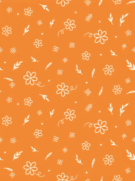 Seamless pattern with hand drawn flowers on orange background