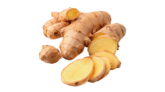 Fresh organic ginger root spicy culinary ingredient isolated on dark plain studio backdrop