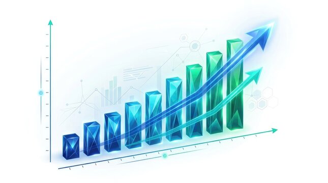 3d increasing bar chart with upward growth arrow illustration