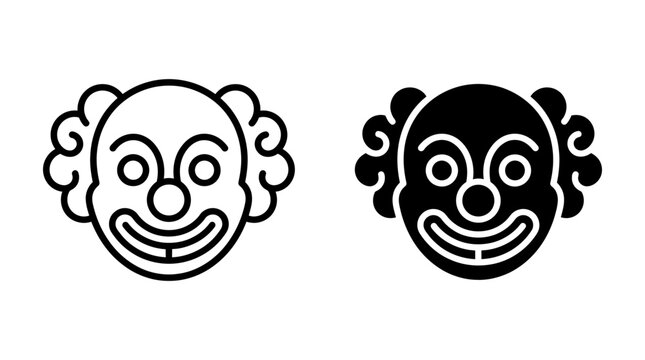 Clown face vector icon design with outline and solid styles representing circus entertainment illustration entertainment carnival performer character template isolated