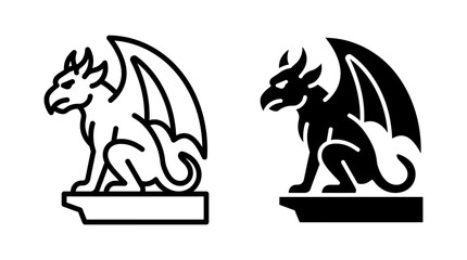 Fototapeta premium Gargoyle statue icon vector illustration line and solid style with gargoyle illustration creature architecture medieval minimalist mythology mythical protection halloween