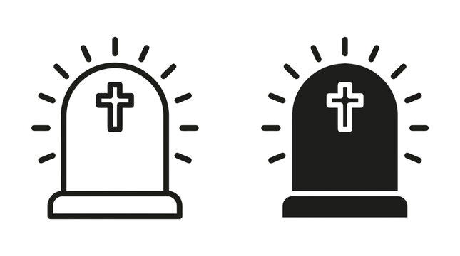 Glowing tombstone with cross grave halloween vector graphic icon tombstone halloween cemetery memorial headstone churchyard silhouette collection isolated religion