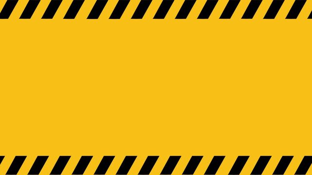 Moving black and yellow caution stripes on a yellow background with copy space