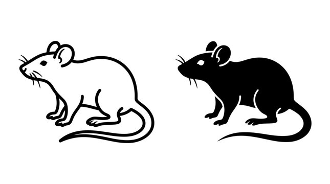 Little mouse rodent vector icon illustration set outline and solid style with wildlife creature whiskers silhouette collection experiment standing isolated
