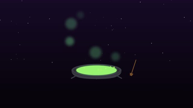 Mysterious bubbling cauldron filled with glowing green liquid under a starry night sky evoking a sense of magic and enchantment for fantasy themes and spooky celebrations