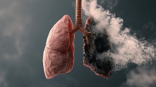 Damaged Lungs Affected by Smoke and Pollution.