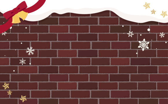 雪の積もるレンガの壁のクリスマスフレーム1_横