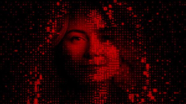 Woman's Face formed from Programming Code. Sock Puppet Account Concept.