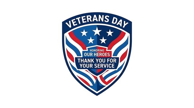 Veterans day patriotic shield with stars and stripes thanking those who served