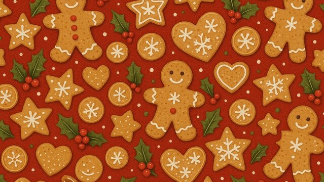 Festive gingerbread cookies pattern desktop wallpaper