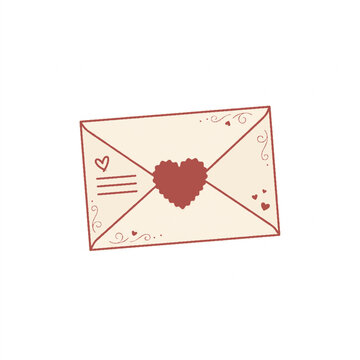 Hand drawn love letter envelope sealed with heart sticker for Valentines Day design