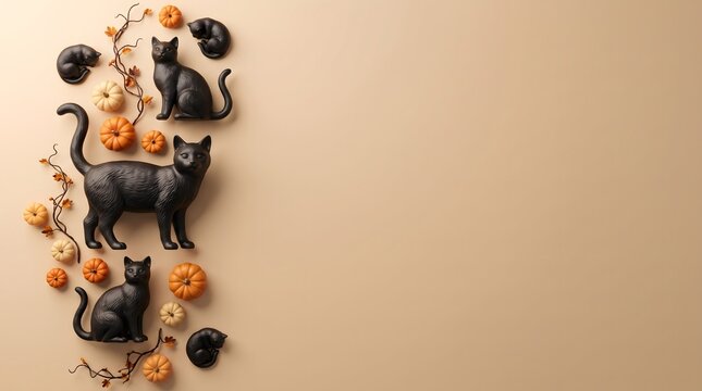 Halloween Decorative Black Cats with Pumpkins Background Image