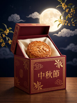 Mooncake in the red luxury box , for Mid-Autumn Festival (中秋節)  design card