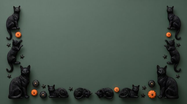 Halloween background with black cats and pumpkins