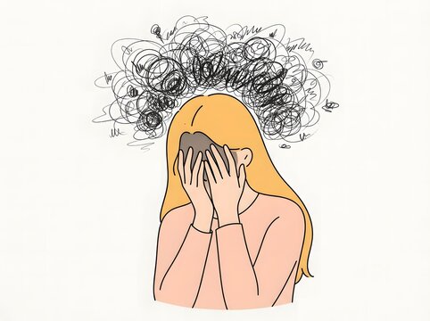 Frustrated blonde woman covering face with hands having mental breakdown and stress