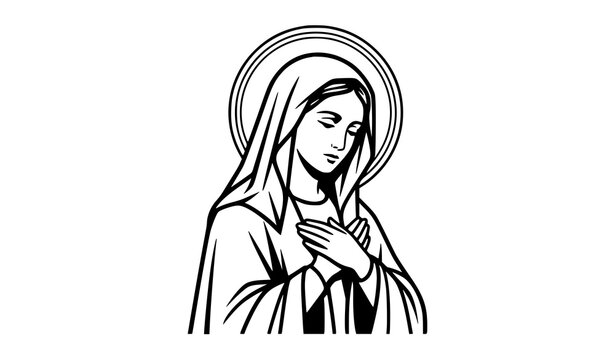 Virgin Mary Madonna religious black white halo vector illustration