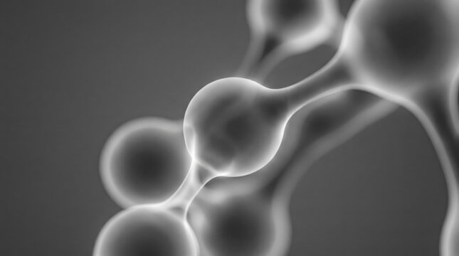 Abstract of molecular structure or cellular network with connected spheres and tubes, monochrome grey scale, scientific representing biology, chemistry, physics