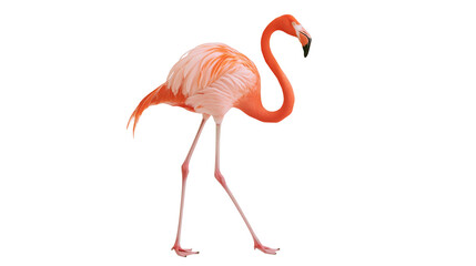 Pink flamingo with long legs and curved neck, isolated on transparent background © Marcel