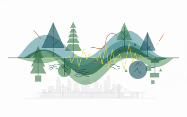 Obraz premium Abstract Ecological Data Visualization Representing Environmental Forest Health Above Urban City Infrastructure