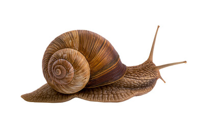 Brown garden snail with textured shell, isolated on transparent background © Marcel
