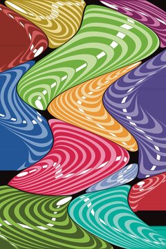 Abstract, wave, scribbling, Doodle, lines of various colors forming an indeterminate shape to create an image, creating an image, multi-colored lines, print, patterns, designs, bedding, wrapping.