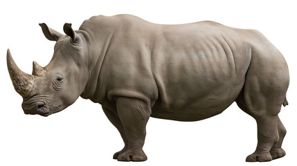 Large grey rhinoceros with two horns, isolated on transparent background © Marcel