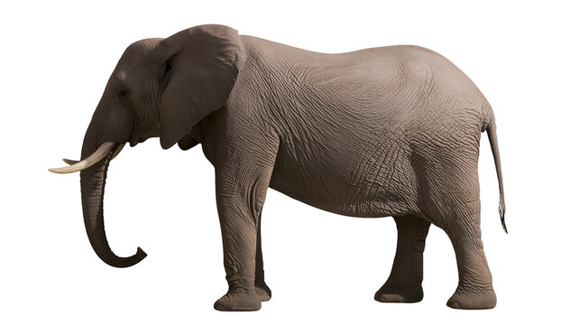 African elephant with large tusks, isolated on transparent background