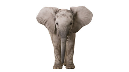 Obraz premium Young elephant with large ears standing and looking forward, isolated on transparent background