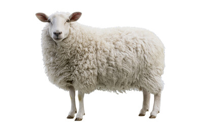 Fluffy white sheep with thick wool coat, isolated on transparent background © Marcel