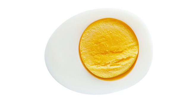 Half hard boiled egg with bright yellow yolk, isolated on transparent background