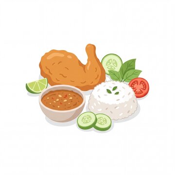Minimalist Vector Illustration of Indonesian Pecel Ayam Fried Chicken
