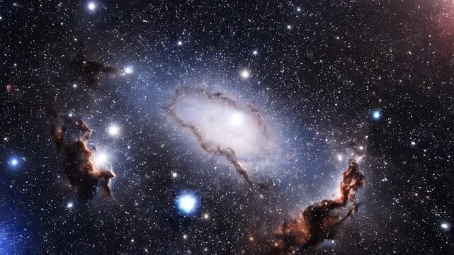 Distant spiral evolving with bright star clusters in deep space cosmic background