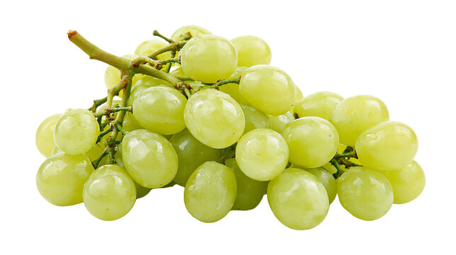Fresh green grapes cluster with stem, isolated on transparent background