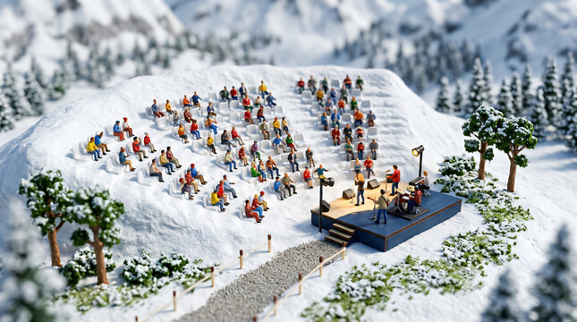 Miniature Band Performing at Winter Concert in Snow Mountains