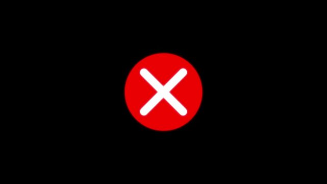 Red circle x mark icon animation, minimalist warning or error symbol for ui cross