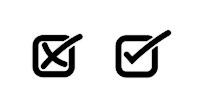 Animated checkmark and cross icons, success and failure symbols, minimalist ui for digital interfaces and task lists