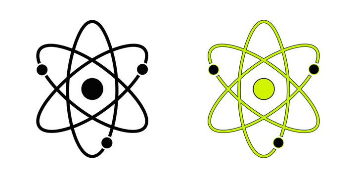 Simplified depictions of atomic structure showing electrons orbiting a central nucleus