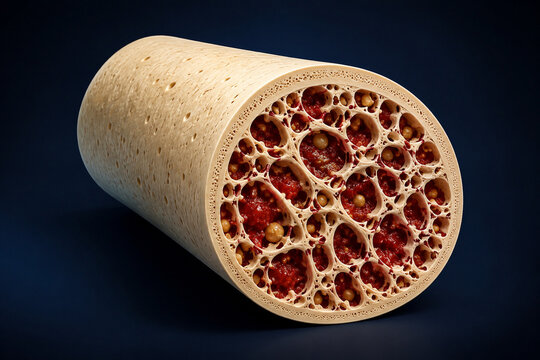 Human bone cross section with trabeculae and red marrow