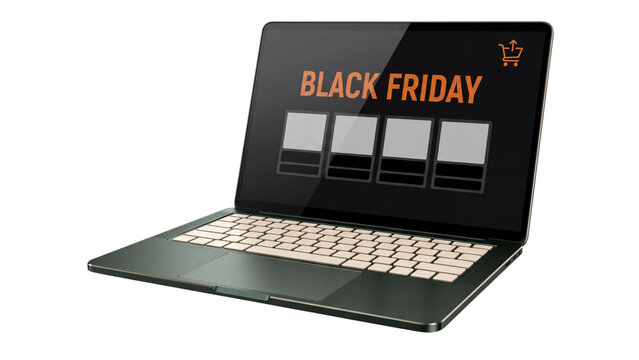 Black Friday laptop isolated PNG on transparent background